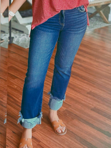 Z Cuffed Distressed Hem Denim Pants