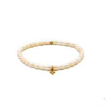 Load image into Gallery viewer, Rice Pearl Waterproof Bracelet with a Gold-Filled Luxe Cross