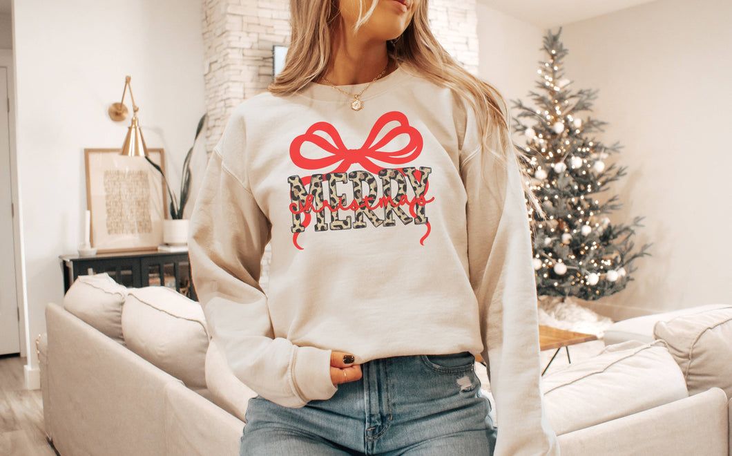 Merry Leopard Bow Sweatshirt