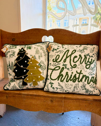 Mud Pie Green Toile Christmas Pillows