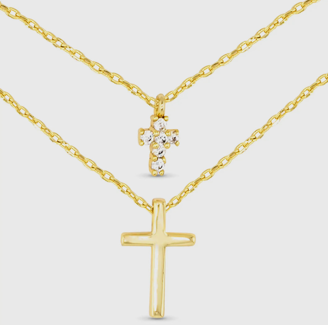 Gold Double Cross Necklace