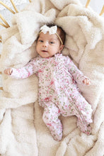 Load image into Gallery viewer, Bows in Bloom Ruffle Zipper Footie