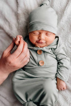 Load image into Gallery viewer, Bamboo Baby Knot Gown &amp; Hat | Solid Moss