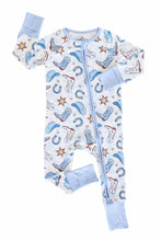 Load image into Gallery viewer, Rodeo Dreams Convertible Bamboo Zip Romper | Blue