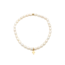 Load image into Gallery viewer, Rice Pearl Waterproof Bracelet with a Gold-Filled Luxe Cross
