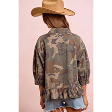 Load image into Gallery viewer, Camo Printed Ruffle Blouse