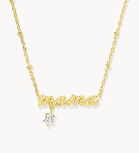 Mama Crystal Pendant Necklace Gold