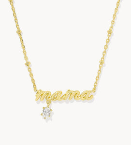 Mama Crystal Pendant Necklace Gold