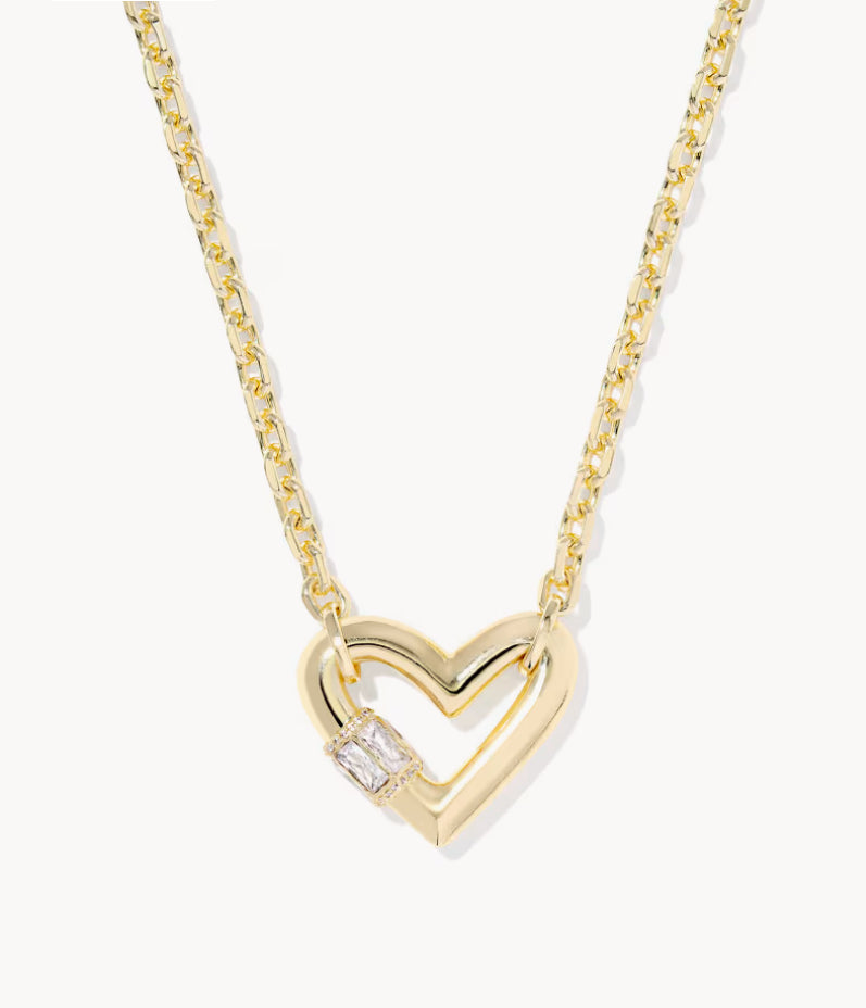 Emery Heart Pendant Gold Necklace White CZ