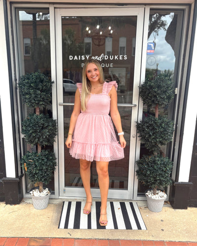 Polka Dot Chiffon Smocked Mini Dress