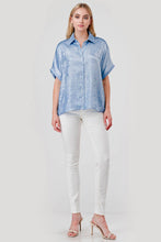 Load image into Gallery viewer, Sonya Metallic Button Down Top Blue