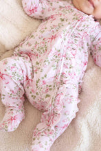 Load image into Gallery viewer, Bows in Bloom Ruffle Zipper Footie