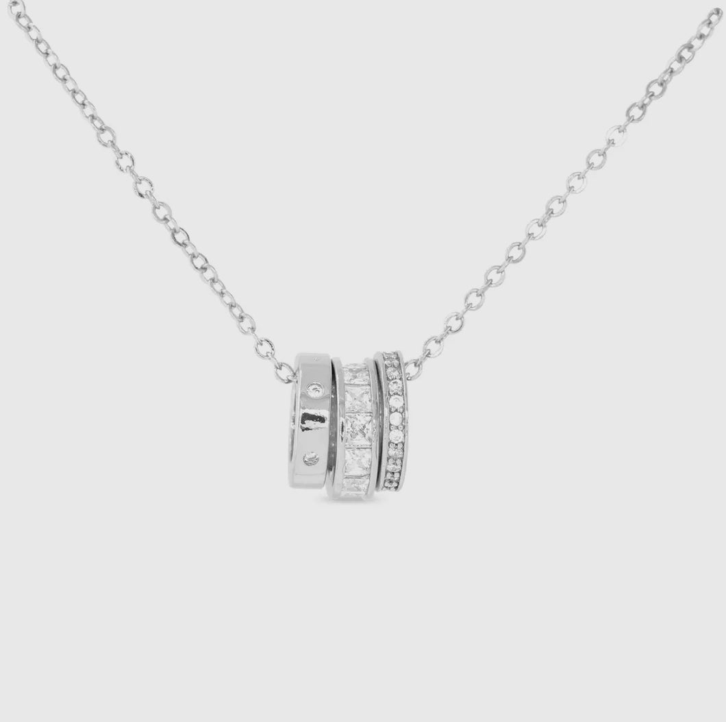 Cz Triple Ring Necklace Silver
