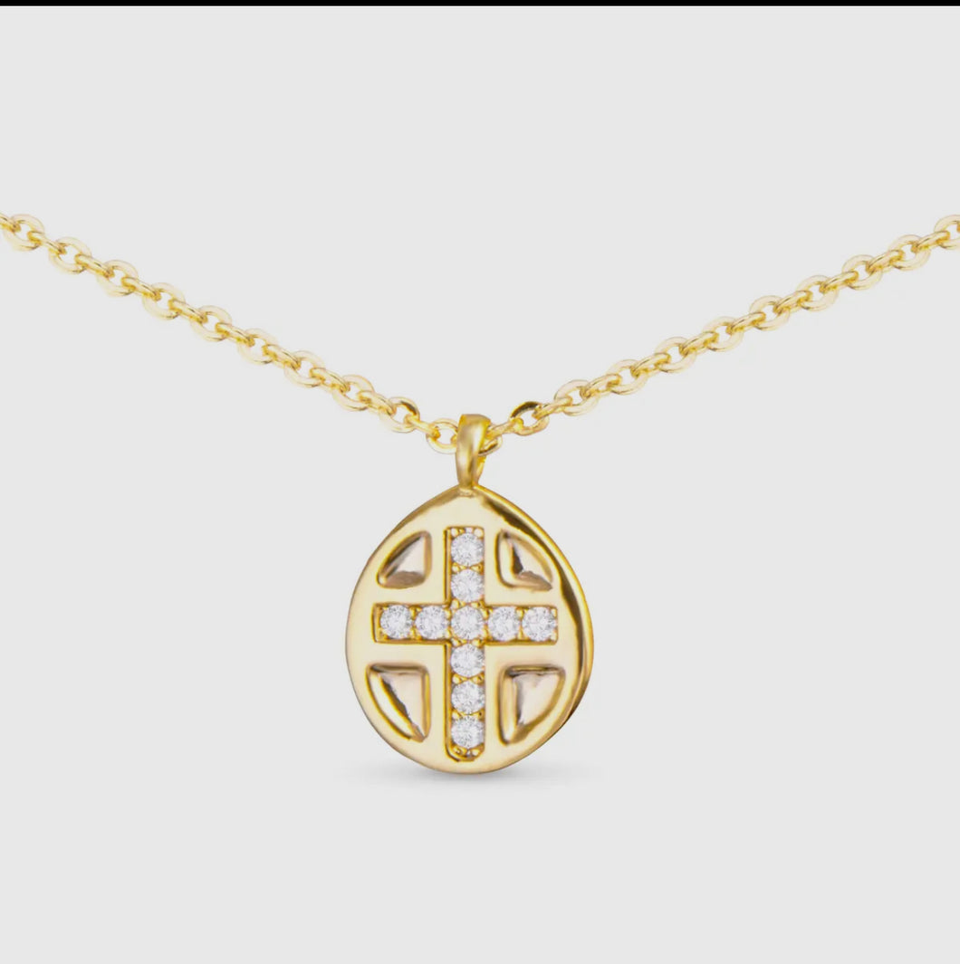 Inset Cz Cross Necklace