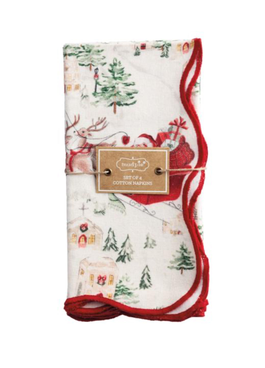 Mud Pie Classic Christmas Scalloped Napkin Set