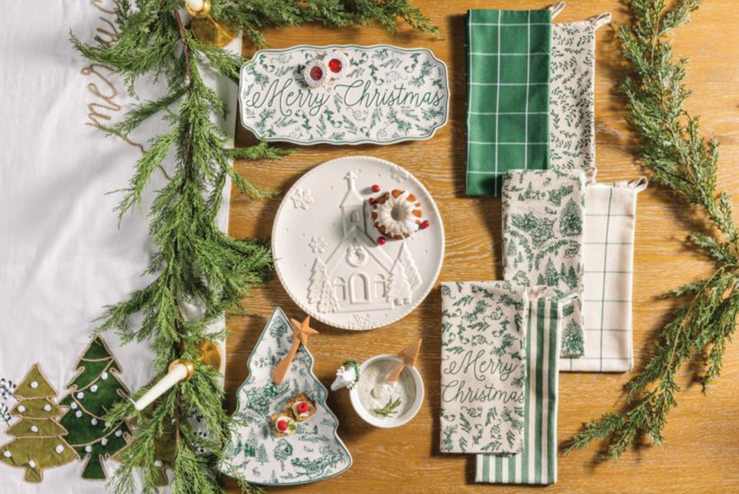 Mud Pie Merry Christmas Toile Tray