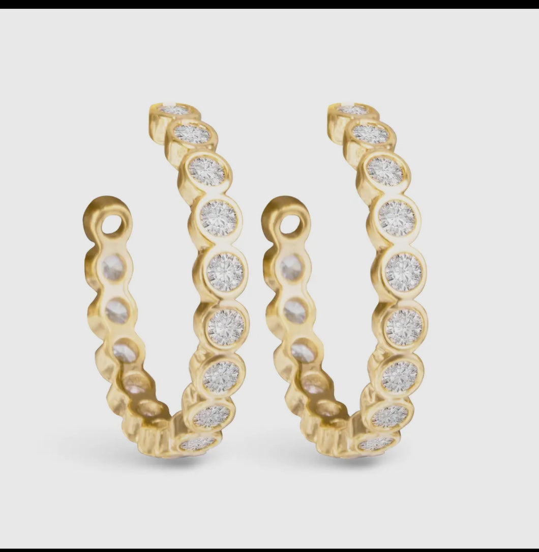 Bezel Set Cz Hoop Earrings