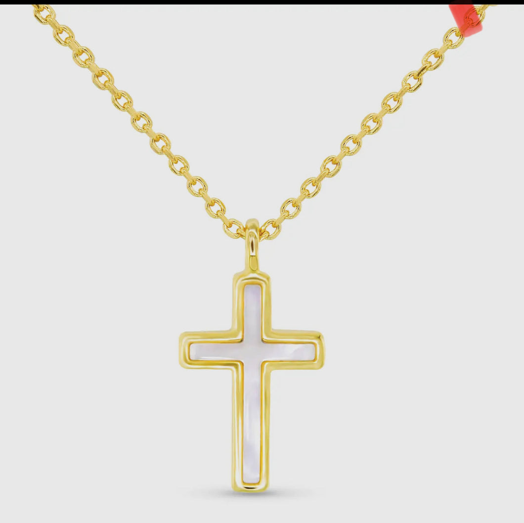 Gold MOP Inset Cross Necklace