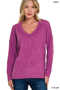 Z Ribbed V-Neck L/S Top