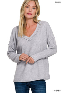 Z Ribbed V-Neck L/S Top