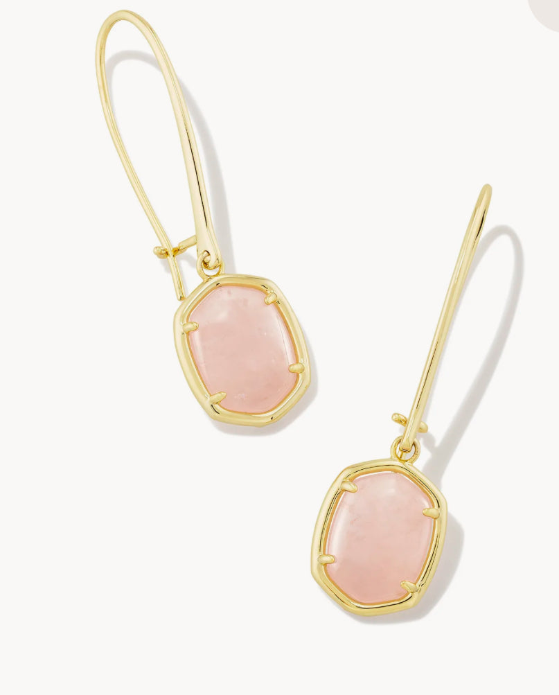 Daphne Wire Drop Ear Gold Rose Quartz