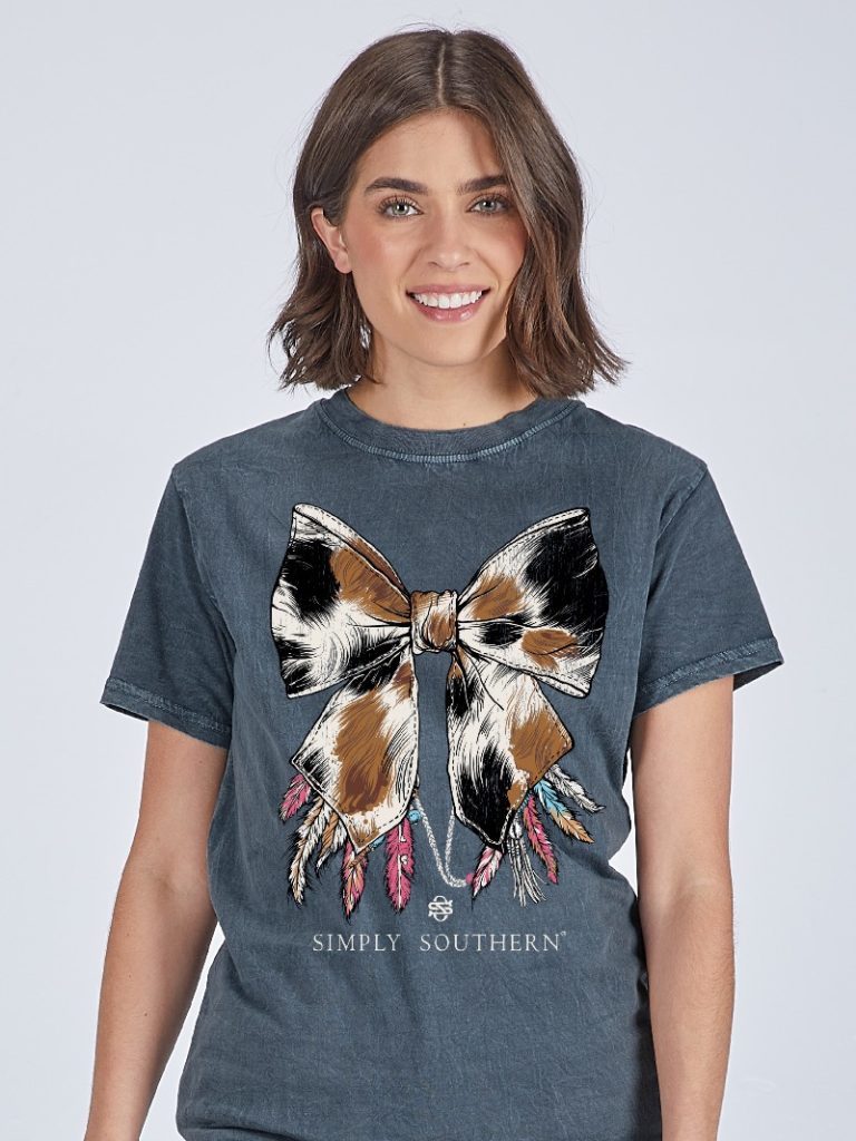 Simply Acid Wash Cow Bow Tee