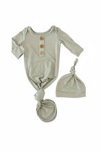 Load image into Gallery viewer, Bamboo Baby Knot Gown &amp; Hat | Solid Moss