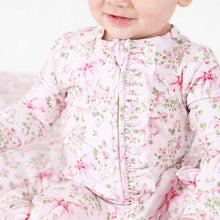 Load image into Gallery viewer, Bows in Bloom Ruffle Zipper Footie