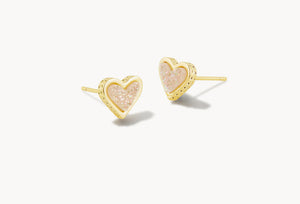 Framed Ari Heart Stud Earring Gold Iridescent Drusy