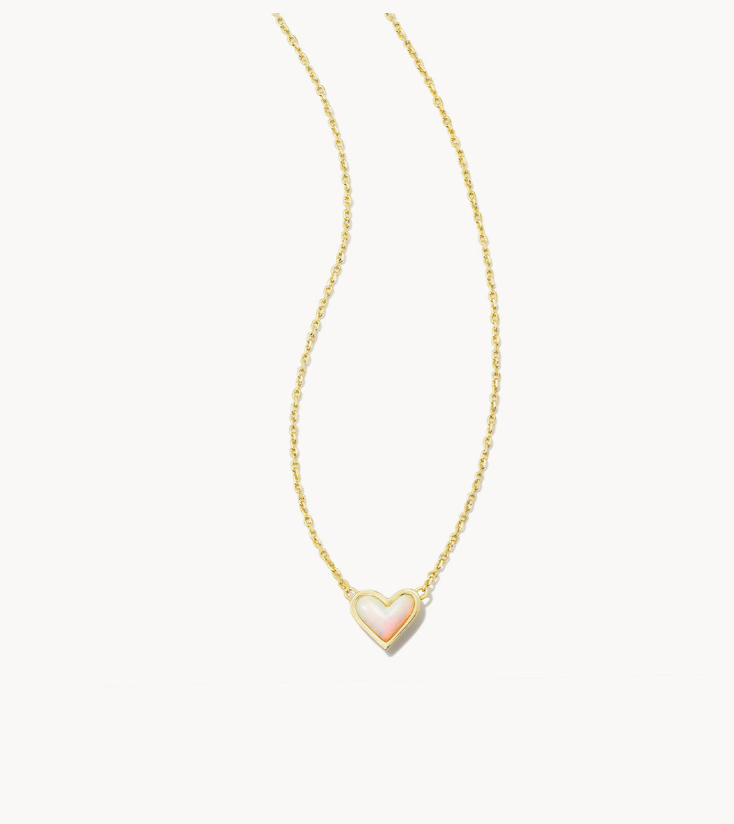 Framed Ari Heart Pendant Necklace Gold White Opalescent