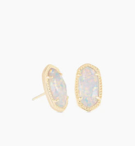 Ellie Stud Earrings Gold White Opal